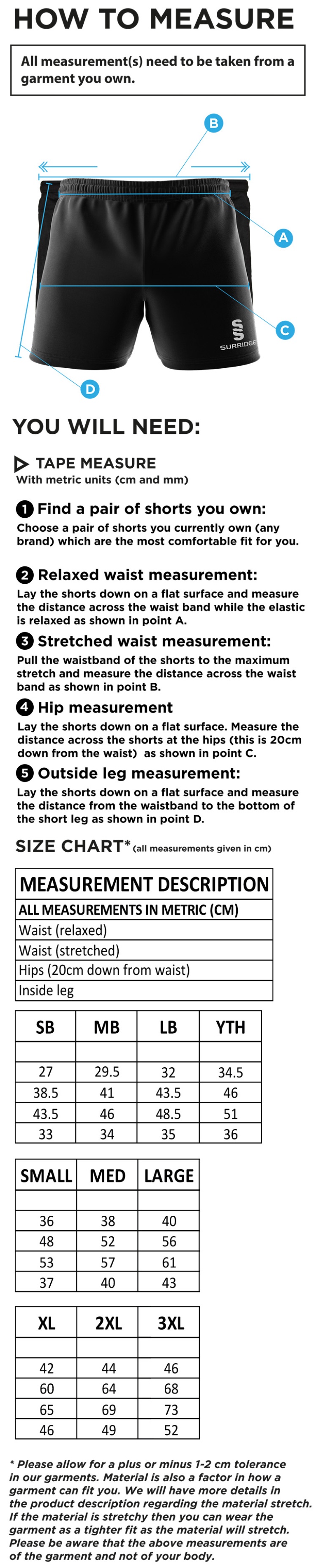 Polegate & Stone Cross CC - Performance Gym Short - Size Guide