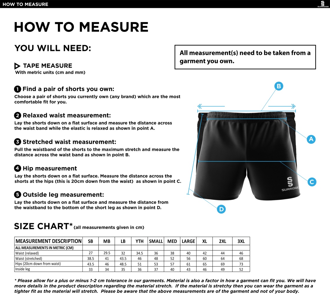 Polegate & Stone Cross CC - Performance Gym Short - Size Guide
