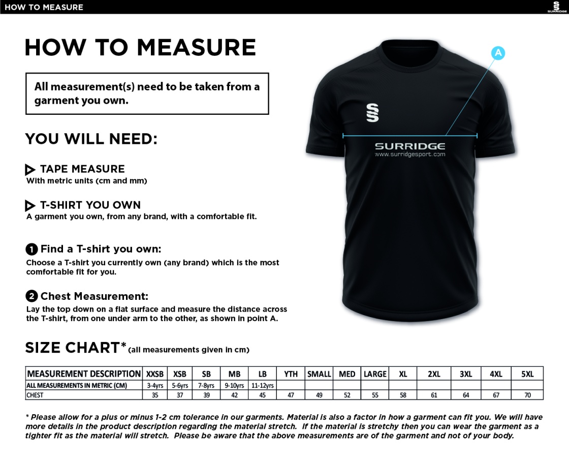 Polegate & Stone Cross CC - Dual Solid Polo Shirt - Size Guide